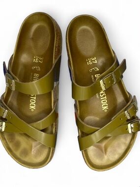 Women’s Birkenstock Franca Natural Leather Patent High Shine Sandals size 6 EU37